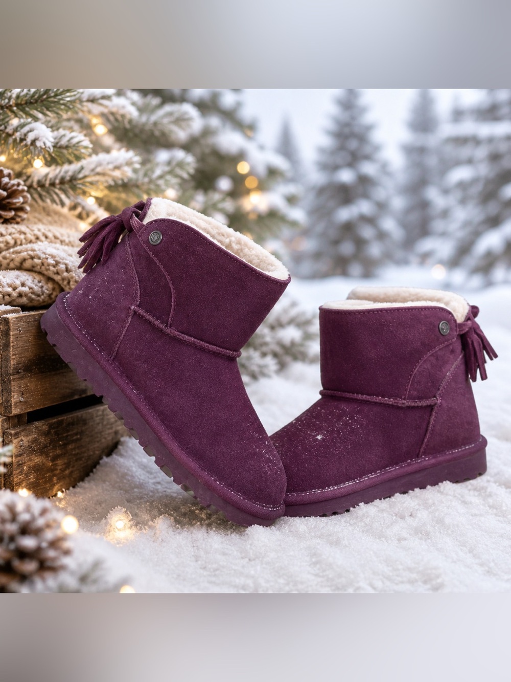 BEARPAW Natalia Suede Tassel Boots Purple Ankle Winter Cozy Size 7